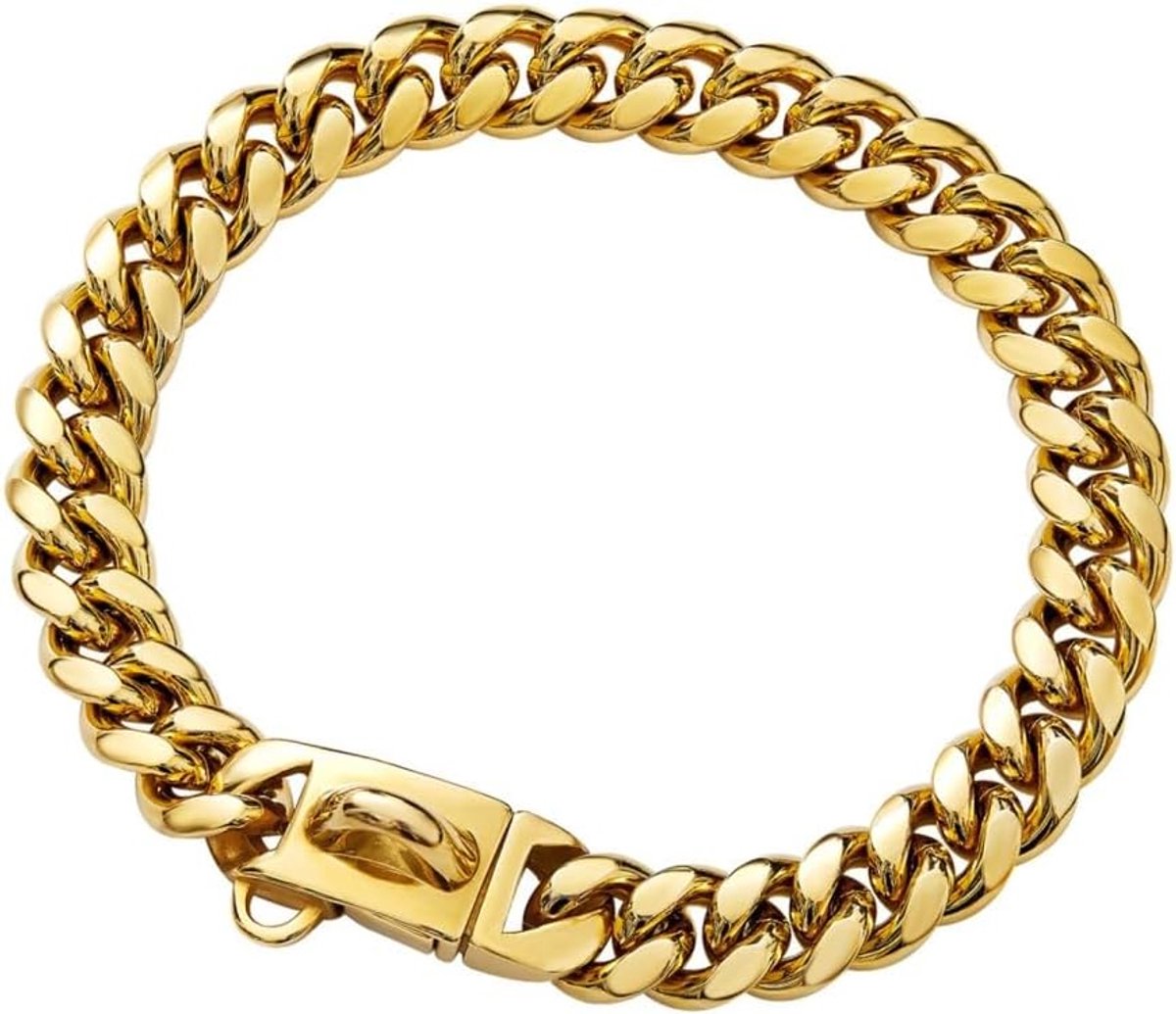SnelShoppen - Cuban Dog Collar 14mm Breed, RVS Hondenhalsband Ketting, 26/31/36/41/46/51/56/61cm, Gouden Halsband voor Puppy’s en Kleine/Halve Honden