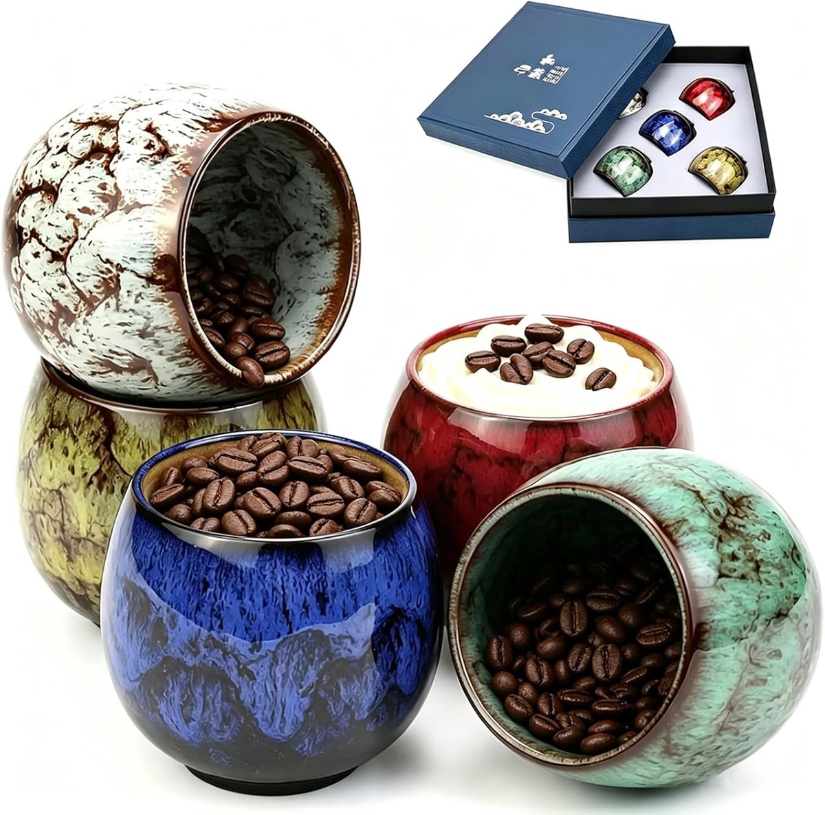 Set van 5 Mini Espresso Kopjes van 110 ml - Dikke Wand Keramische Koffiekopjes, Vaatwasserbestendig, Perfect voor Mocha, Macchiato en Thee