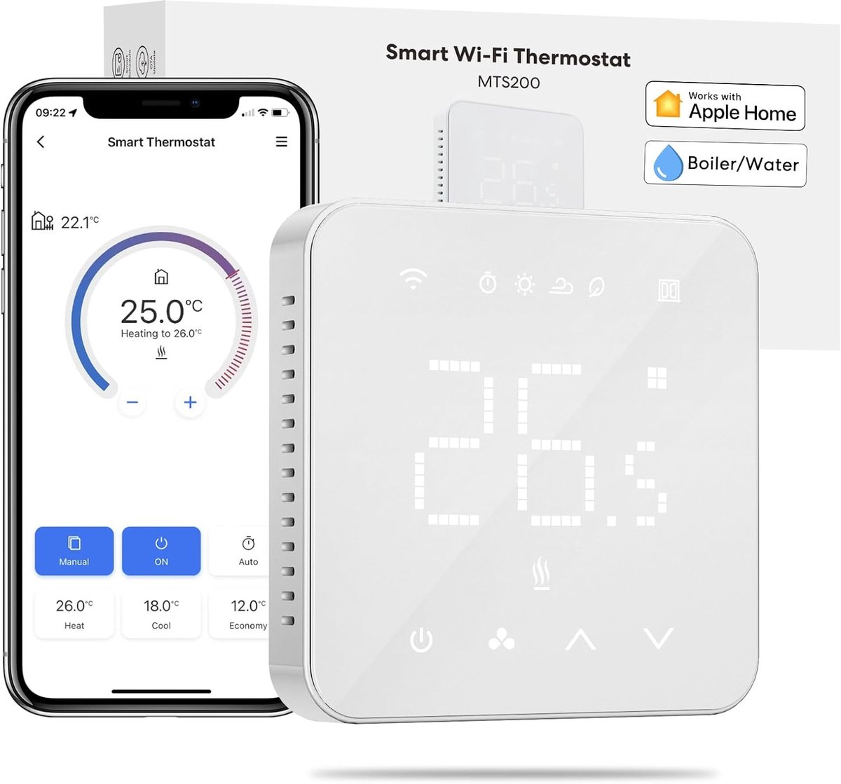 Thijox - Slimme Thermostaat voor Gasboiler - Wifi Verwarmingsthermostaat met Afstandsbediening voor Koelen & Verwarmen - Intelligente Wandthermostaat