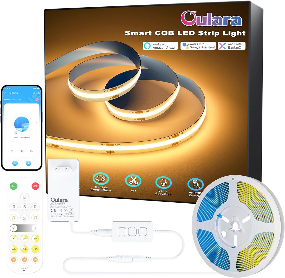 SnelShoppen - OULARA Wifi LEDstrip 10 m Warm Wit Dimbaar 2700 K - Slimme Verlichting voor Keuken, Slaapkamer en Onder de Kast met Alexa/Google Assista