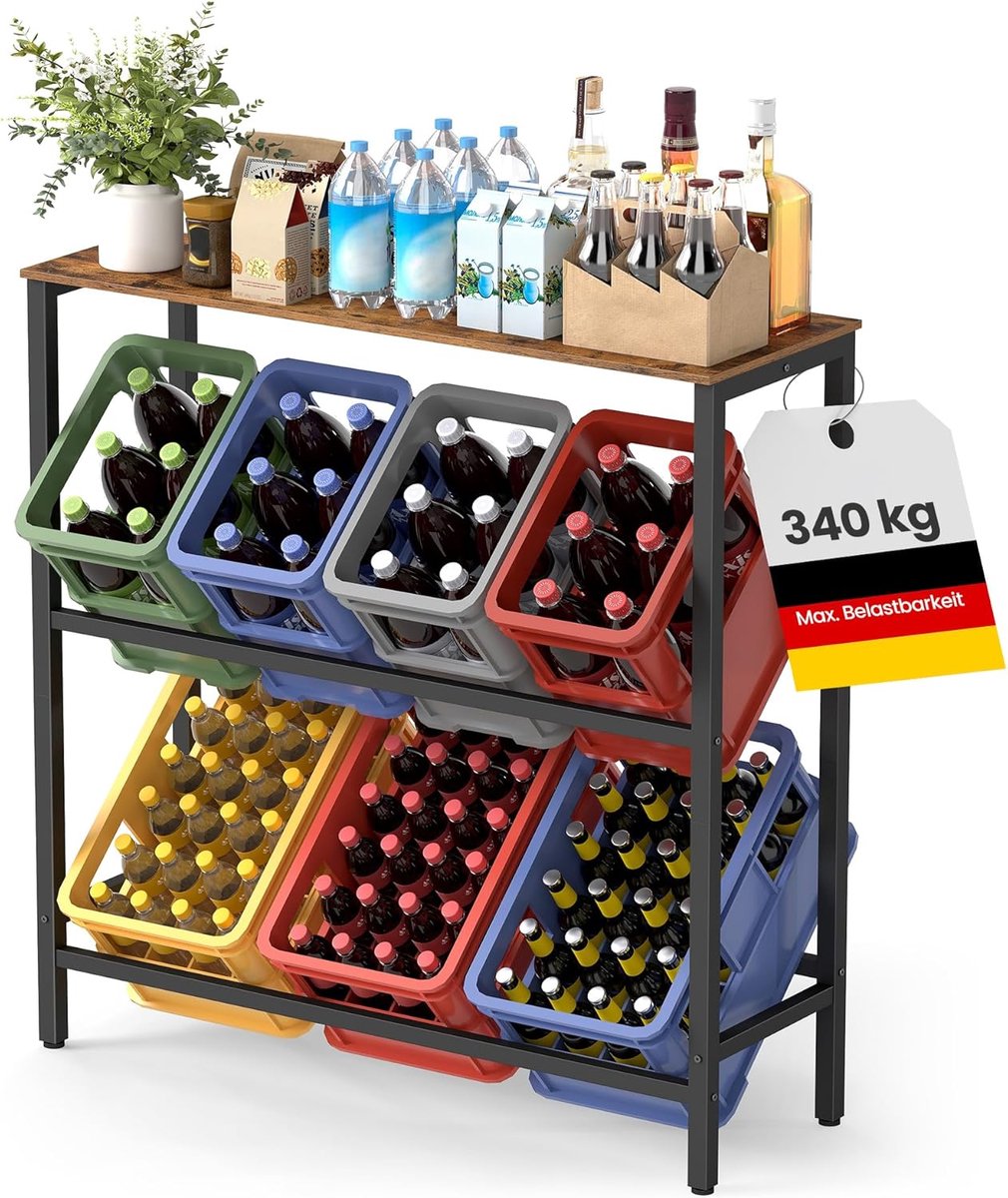 Conway Living® Rek voor 6 drankkratten - Krattenrek 105x40x117 cm - Geschikt voor Flessen - Multifunctioneel Opbergrek - draagvermogen 150 kg - Staal