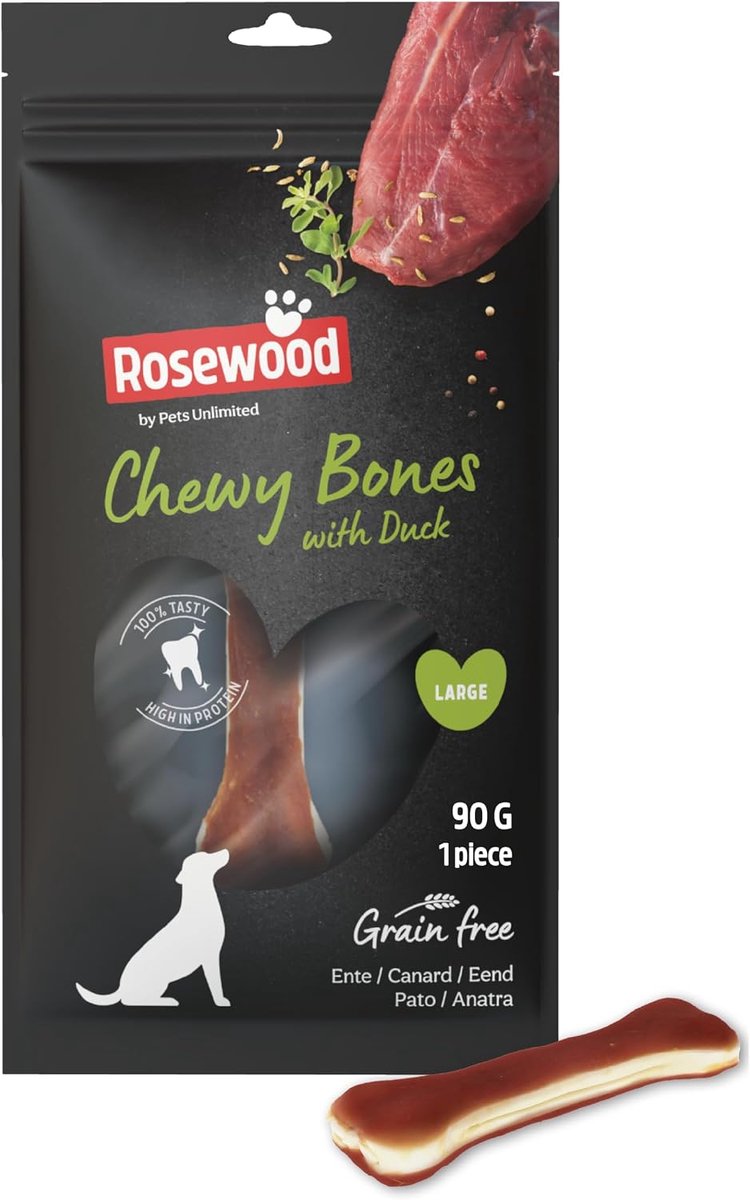 Thijox - Grote Kauwkluif voor Honden - Eend Kauwsnack met Runderhuid - Eiwitrijk, Zonder Granen, Ondersteunt Gebitsverzorging - 90 g