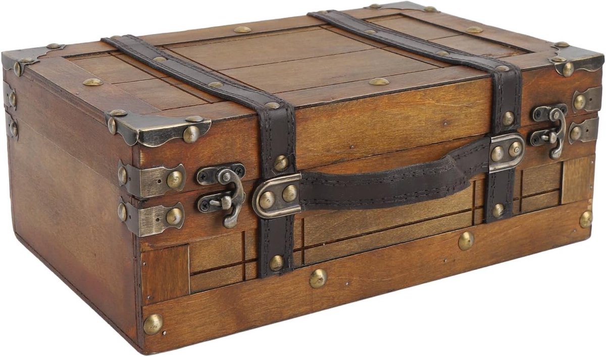 Retro Houten Handtas Kist, Decoratieve Vintage Opbergdoos met PU Leren Handvat, Perfect voor Fotografie en Interieurdecoratie, Unieke Sieradenopslag