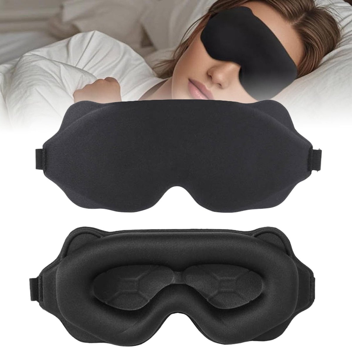 Dailygoods- Slaapmasker 3D - Lichtblokkerend - Verstelbare Band - Zwart - 20 mm Diepe Oogkassen - Innovatief Ontwerp