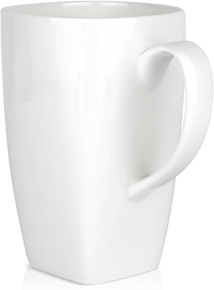 Extra Grote Fijn Bone China Koffiemok 20 oz, Lichtgewicht Koffiekopjes met Handvatten, Geschikt voor Thee, Latte en Heerlijke Dranken, Magnetron- en Vaatwasserbestendig, Wit
