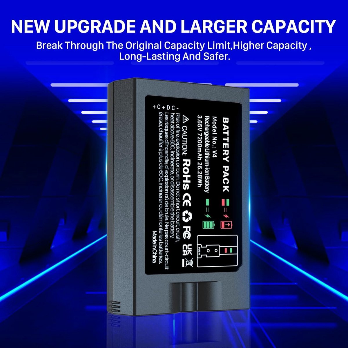 SnelShoppen - Pack of 2 V4 Batterijen voor Video Ring, 7200 mAh Hoge Capaciteit Li-ion Vervangingsbatterijen, Compatibel met Video Deurbellen 2/3/4, S – foto 7
