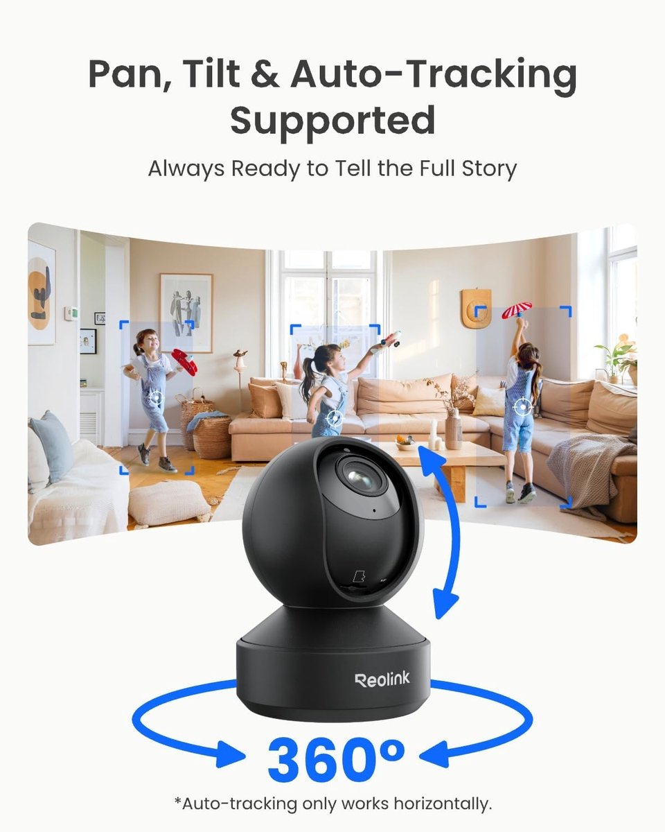 SnelShoppen - 4K Binnen Beveiligingscamera met Pan & Tilt, 3X Optische Zoom, Huil- & Bewegingsdetectie, Wi-Fi 6, Privé Modus, E1 Zoom Zwart voor Baby