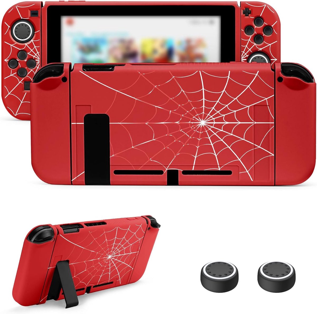Thijox - Beschermhoes voor Nintendo Switch 2017, Slanke TPU Hoes met Schokabsorberende en Krasbestendige Eigenschappen, Spinnenweb-Rood, Geschikt voor
