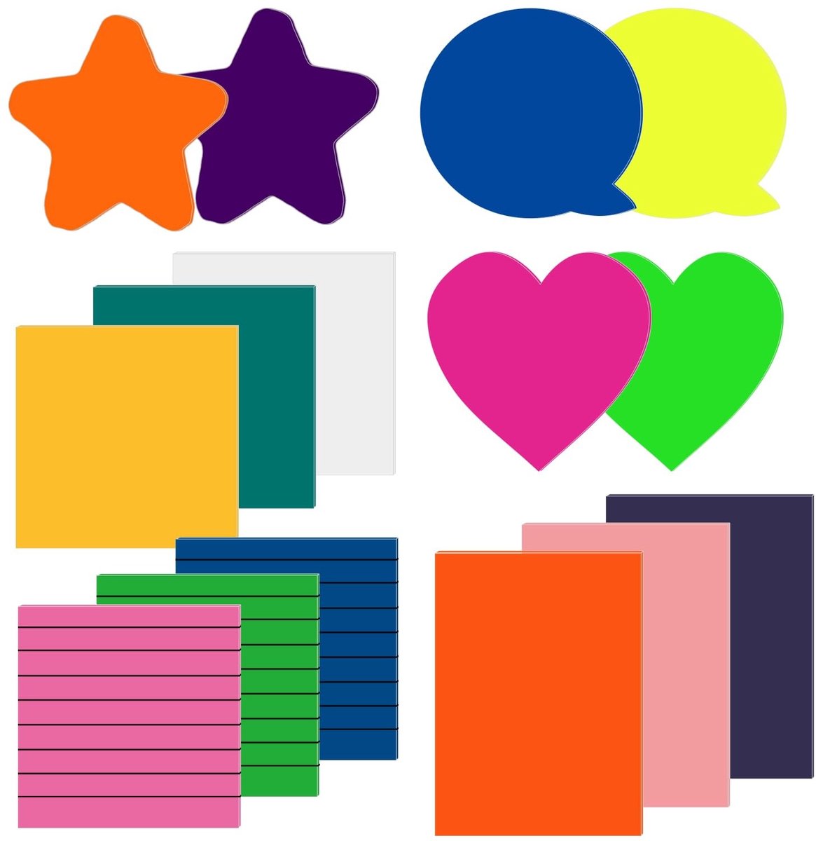 Dailygoods- Plaknotities 750 st - Waterdicht - Transparant - Neon - Memoblok - 15 Vormen - 50 Vellen per Vorm - Memo-stickers