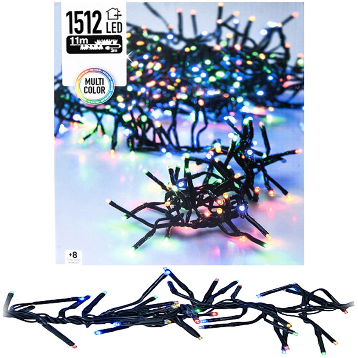 Kleurrijke kerstlampjes microcluster 11 meter met 1512 LED-lampjes