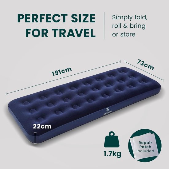 Opblaasbed Eenpersoons - Luchtbed Kamperen - Slaapcomfort Buiten - Waterdicht Gevlokt Oppervlak - 191 x 73 x 22 cm - Blauw — afbeelding 5