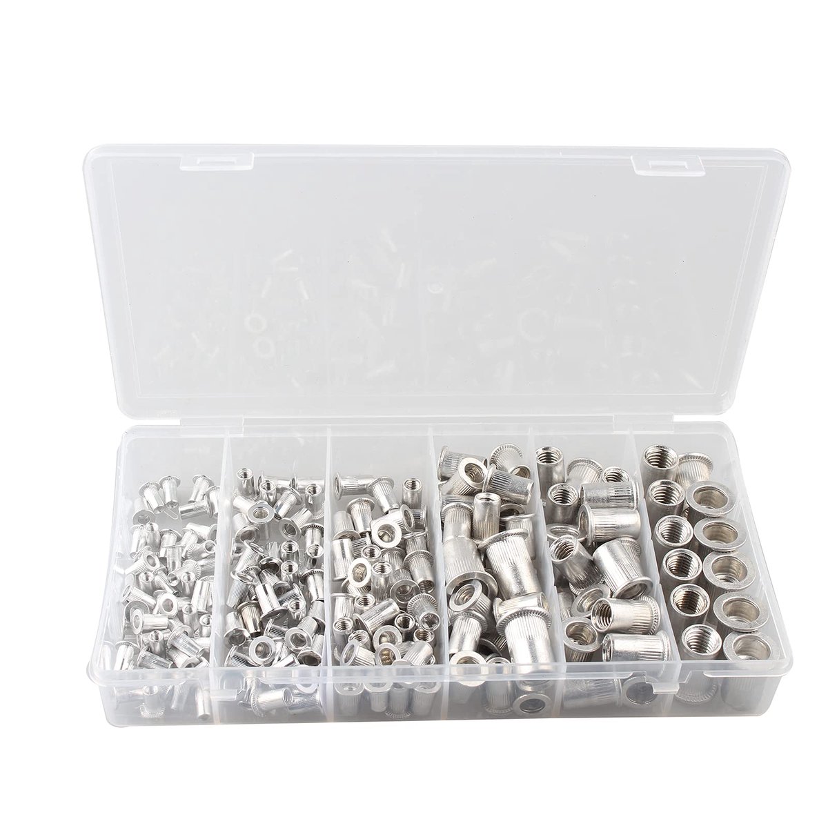 190 Stuks Aluminium Klinknagel Moeren Assortiment Kit, M3 M4 M5 M6 M8 M10 Platte Kop Schroefdraad Insert Nutserts Assortiment