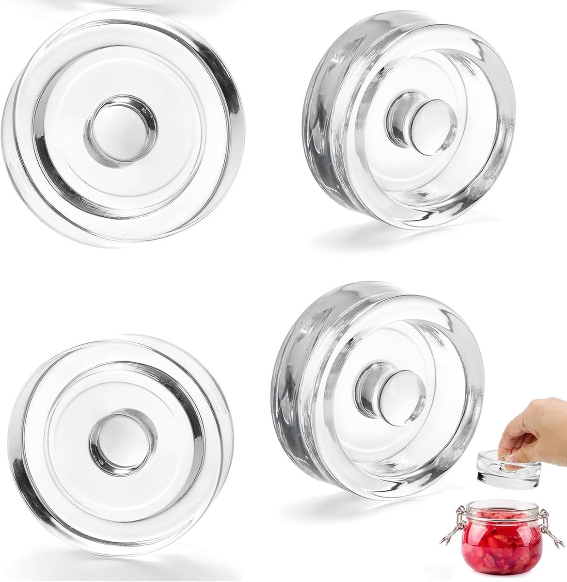 Set van 4 Fermentatiegewichten van Glas Ø 7 cm voor Inleggen van Groenten, Ideaal voor Kom
