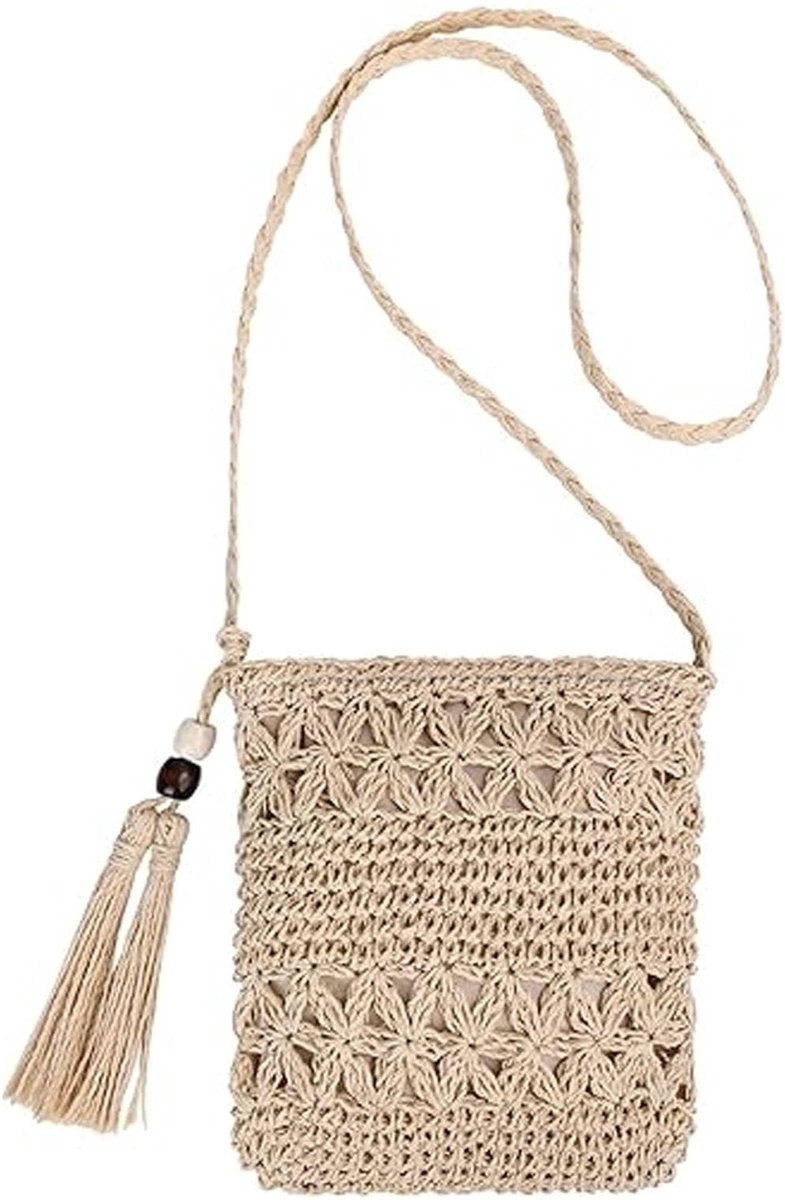 Inovra - GWAWG Strotas voor vrouwen, handgemaakte geweven vakantietas, zomer stro strandtas met kwastje gehaakte schouder crossbody handtas voor strand reizen roeping, Beige