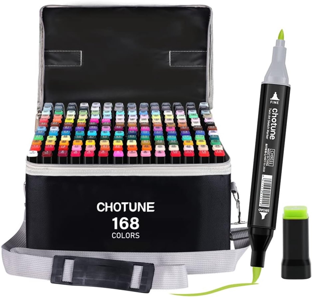 SnelShoppen - Alcohol Markers Set 168 Kleuren Dubbel Getipte Zachte Borstel & Fijne Schetsmarker voor Illustraties en Creatief Schetsen met Zwarte Han