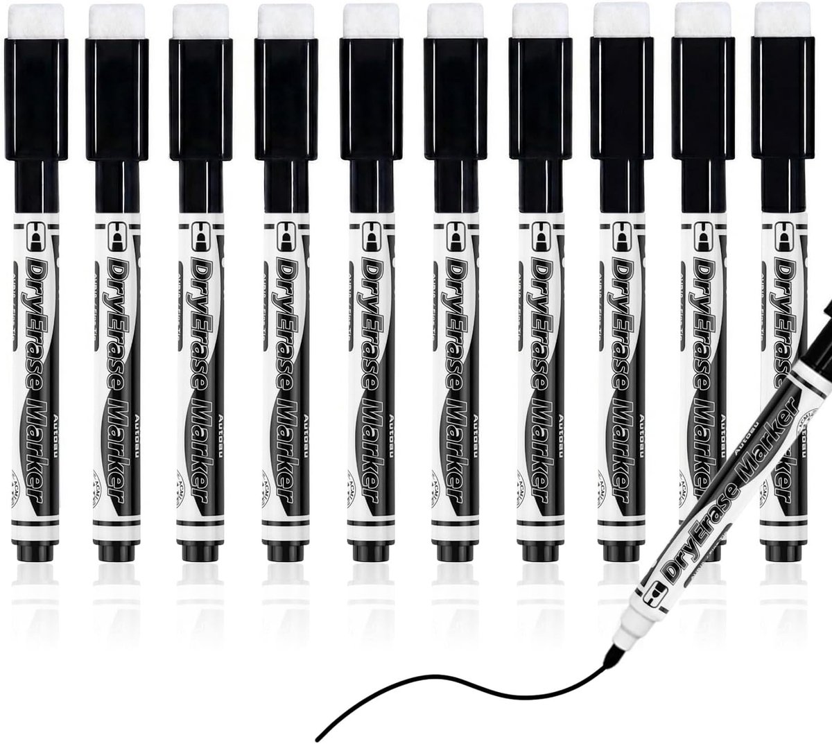 Thijox - Whiteboard Pens 10 stuks, Magnetische Dry Erase Marker, Zwarte Whiteboard Pennen voor School, Thuis en Kantoor (11.3 * 1cm)