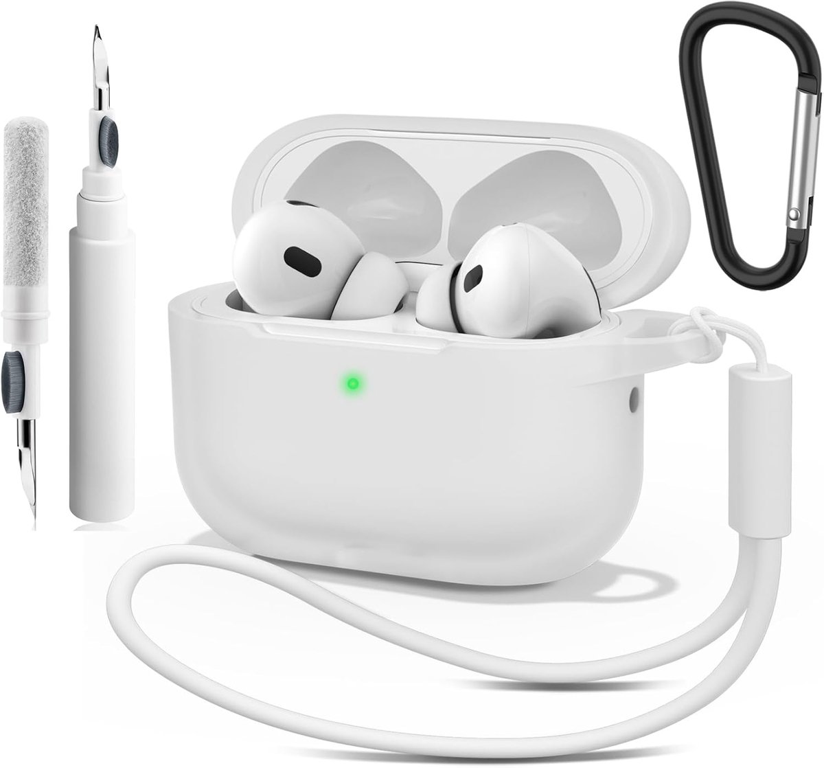 Thijox - Beschermhoes Airpods Pro 2e/1e Generatie - Zachte Schokbestendige Transparante Bescherming met Reinigingspen en Sleutelkoord - Heldere Airpod