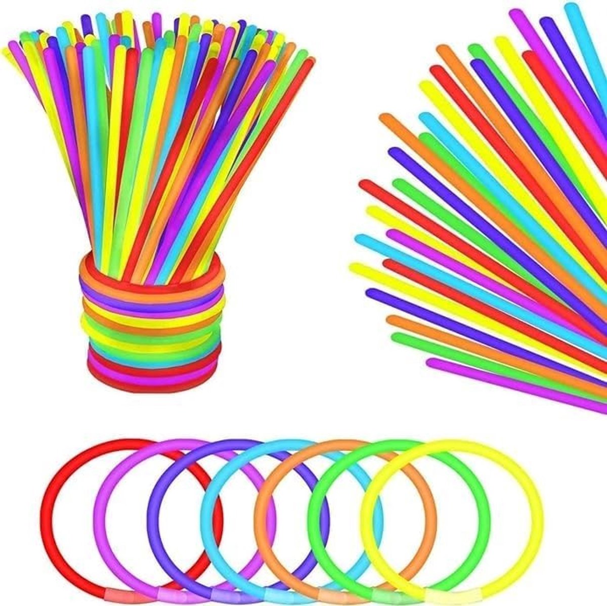 Glow Sticks Set van 100 Stuks, Gloeiende Stickers voor Feestjes, Bruiloften en Festivals, Inclusief Connectoren voor Armbanden en Kettingen