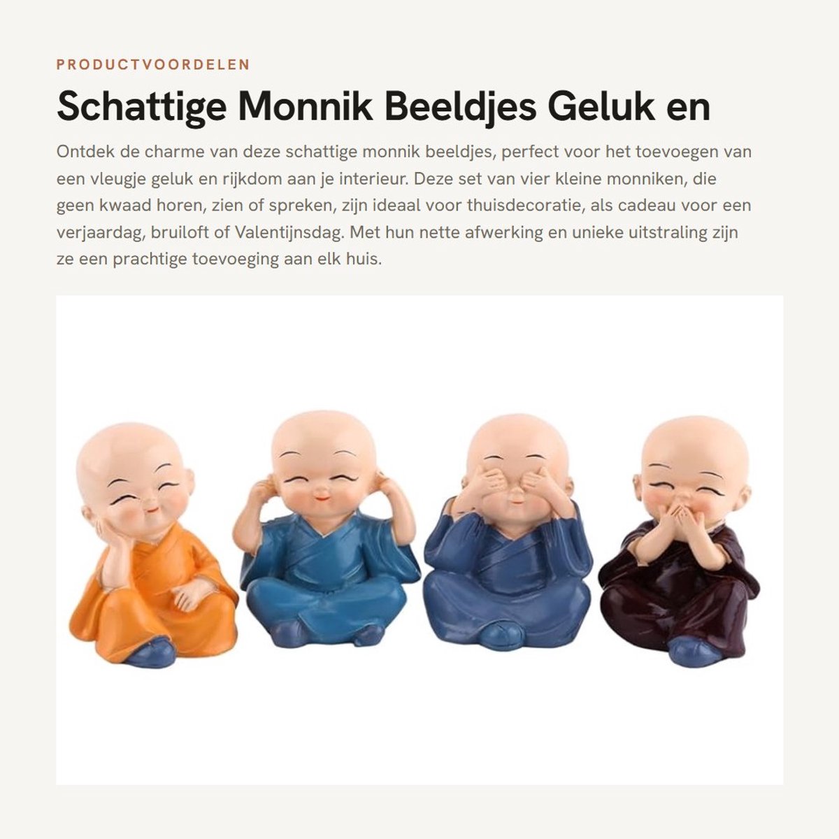 Dailygoods- Monnik Beeldjes 4 Stuks - Schattige Boeddha Figuren - Decoratie Thuis/Auto - Geluk/Rijkdom Ornamenten - 5 x 4,2 cm - Kunsthars