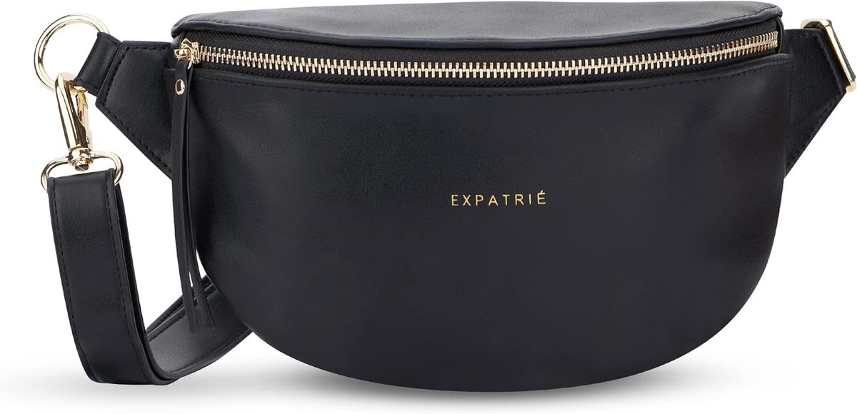 SnelShoppen - Expatrié Alice Small Bum Bag voor Dames, Vegan Leer, Waterafstotend, Elegante Heuptas voor Festivals, Reizen en Dagelijks Gebruik, Zwart