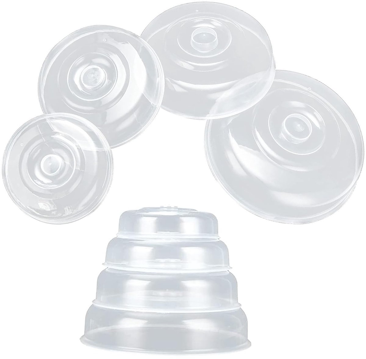 Dailygoods- Voedselafdekkingen Set van 8 - Kunststof Plaatafdekkingen - Hittebestendig - Stoomventilatiegat - Maten 14/17/20/23 cm - Transparant PP-plastic - Magnetronhoezen