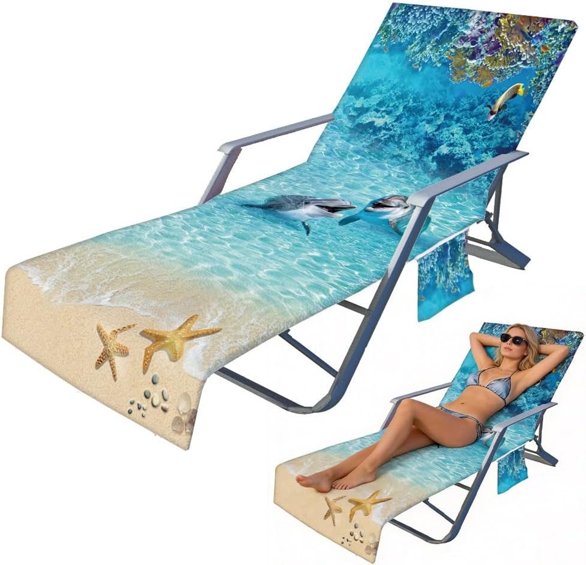 SnelShoppen - Microfibre Zonnebed Handdoek 210 x 75 cm, Ocean Tuin Lounger Beschermhoes, Strandhanddoek voor Strandstoel, Tuinstoel, Zwembad, Hotels