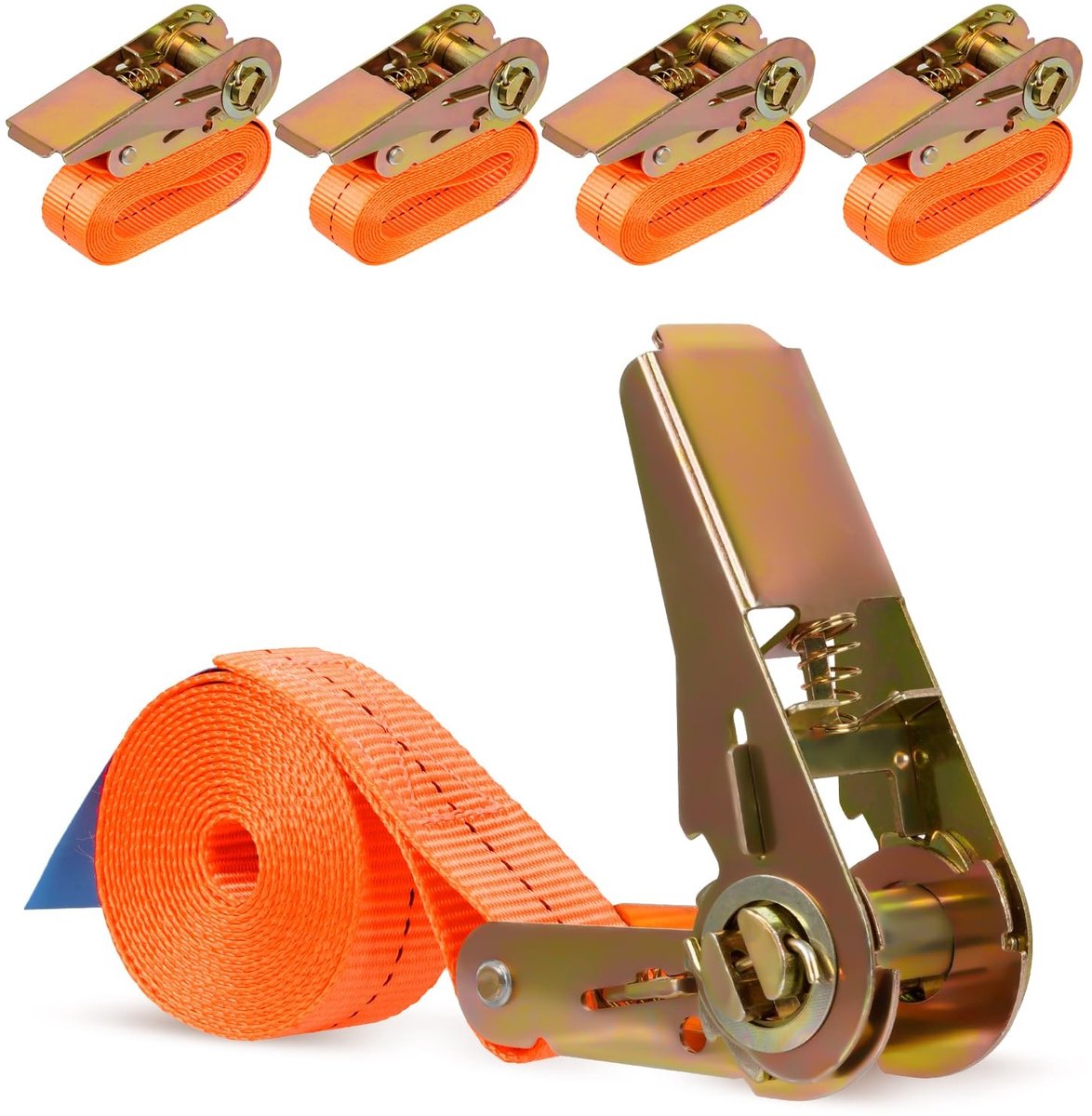 Dailygoods- Spanbanden met Ratel - 4 Stuks - 2 Meter - 1000 kg Bevestigingskracht - Verstelbare Sjorbanden - Robuust Polyester - Voor Auto en Motorfiets - Sjorband
