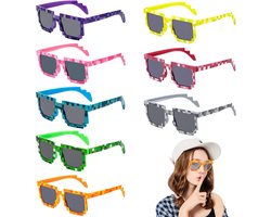 Thijox - Aicharynic Thug Life Zonnebril - 8 paar Pixels - Vierkant Mozaïek - Kleurrijke Feestzonnebrillen voor Volwassenen - Perfect voor Carnaval, Ve