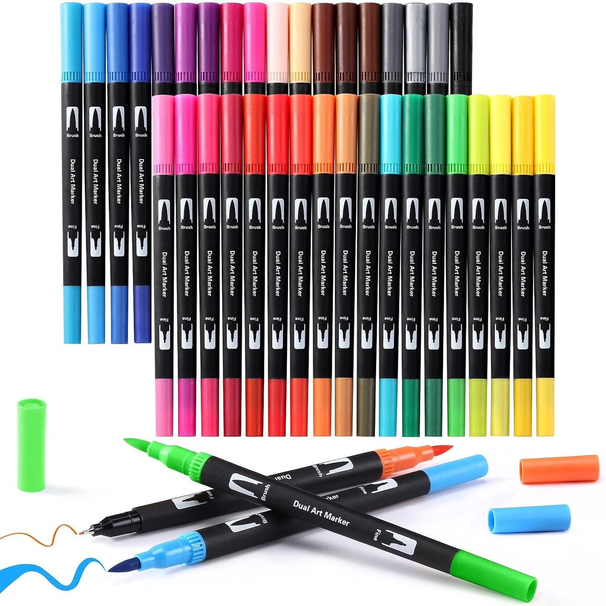 Thijox - 36 Viltstiften Dubbele Punten, Fijne en Kwast Uiteinden, Kleurset voor Volwassenen en Kinderen, Perfect voor Schilderen, Tekenen, Schetsen, F