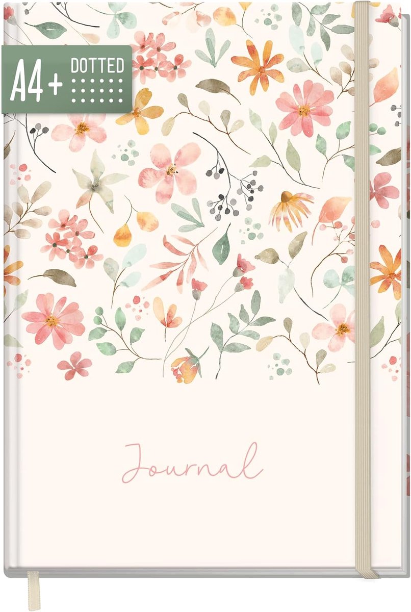Thijox - Dotted Journal A4+ 'Wild Blossoms' - 156 pagina's, gestippeld notitieboek, schetsboek, dagboek, duurzaam & klimaatvriendelijk met elastiek