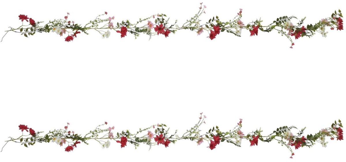 Everlands bloemenslinger - 2x - roze - 180 cm - polyester - kunstplant/kunstbloemen - chrysanten