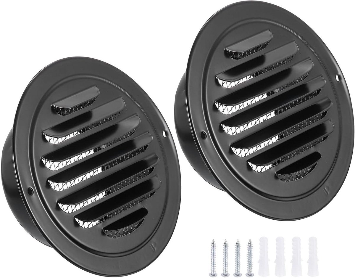 Ventilatierooster Cover - Muur Inlaat - Luchtstroom Verbeteren - Roestvrij Staal - 4 Inch Kanaal - Zwart