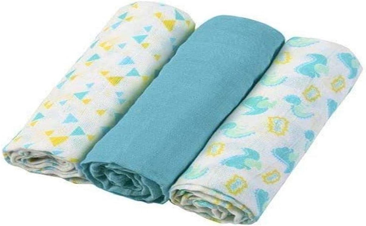 Mousseline Luiers - Spuugdoeken - Baby Verzorgen - Zeer Zacht - 3 Stuks 70x70 - Blauw