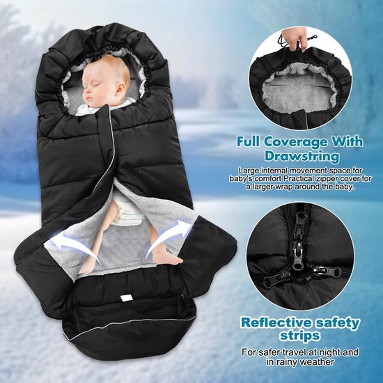Kinderwagen voetenzak - Universele winterzak - Baby warm houden - Waterdicht polarfleece - Universeel - Zwart — afbeelding 3