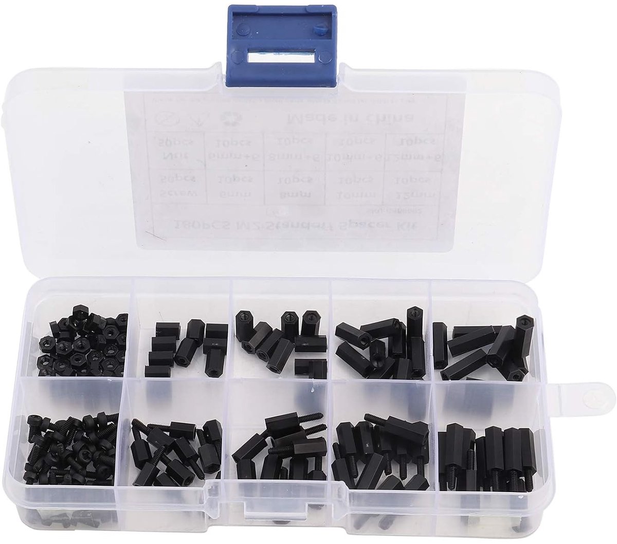 Set van 180 Nylon Hexagonale Bevestigingsschroeven met Opslagdoos voor Muurmontage en Meubelassemblage