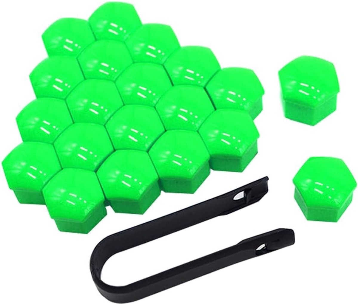 20 Stuks 17mm Auto Wielmoerkappen, Universele Hub Schroefdeksels, Hexagonale Moer Beschermers met Verwijdertool in Groen voor Auto's