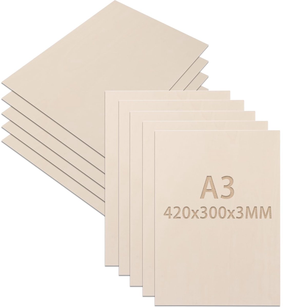 Inovra- Multiplexplaat 10 Stuks A3 - 420 x 300 mm - 3 mm Dikte - Onbehandeld Hout - Balsahouten Platen - Voor Knutselen - Houten Platen