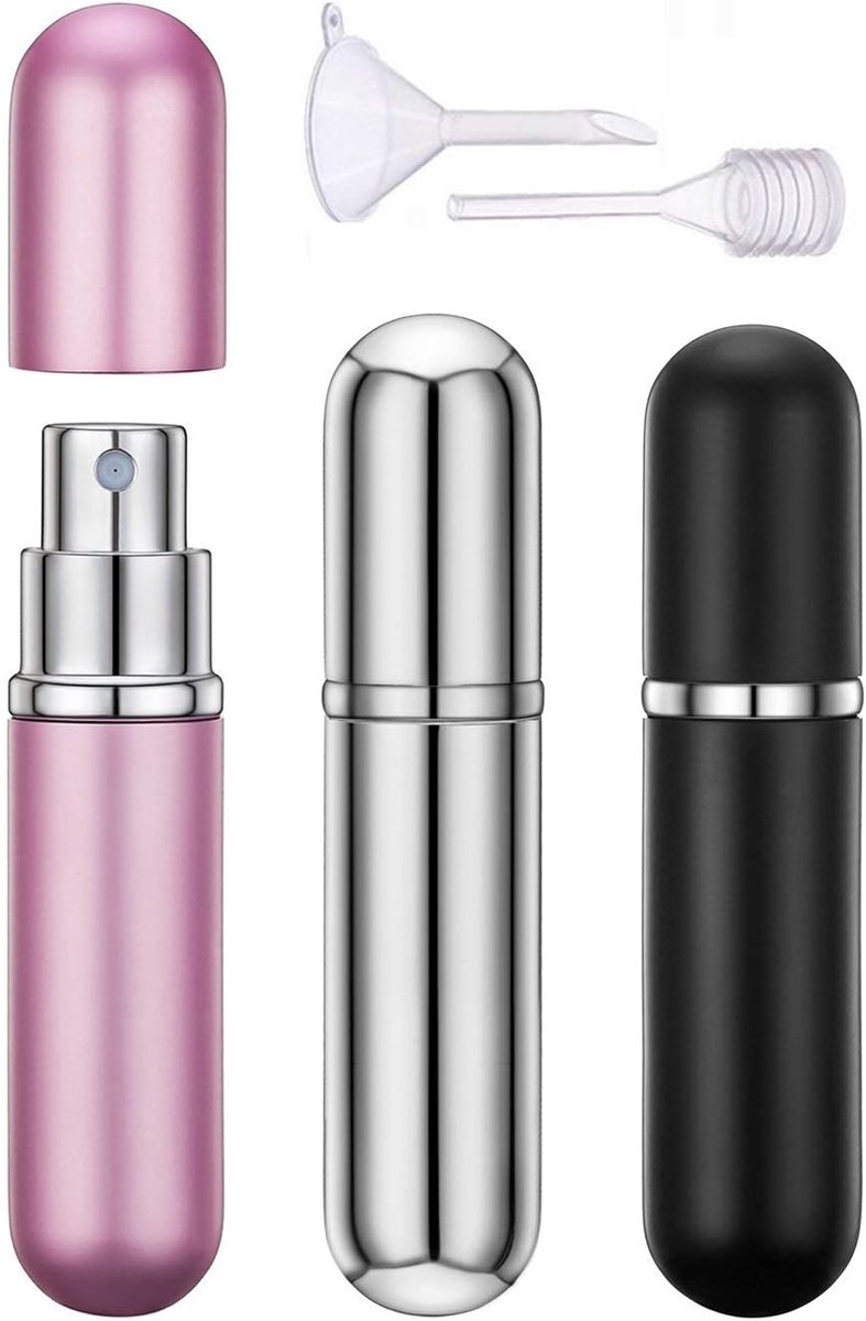 Thijox - Parfumverstuiver flessen set van 3, navulbare reisspuitflessen 5 ml met trechter en pipet, lekvrij en draagbaar voor mannen en vrouwen, ideaa