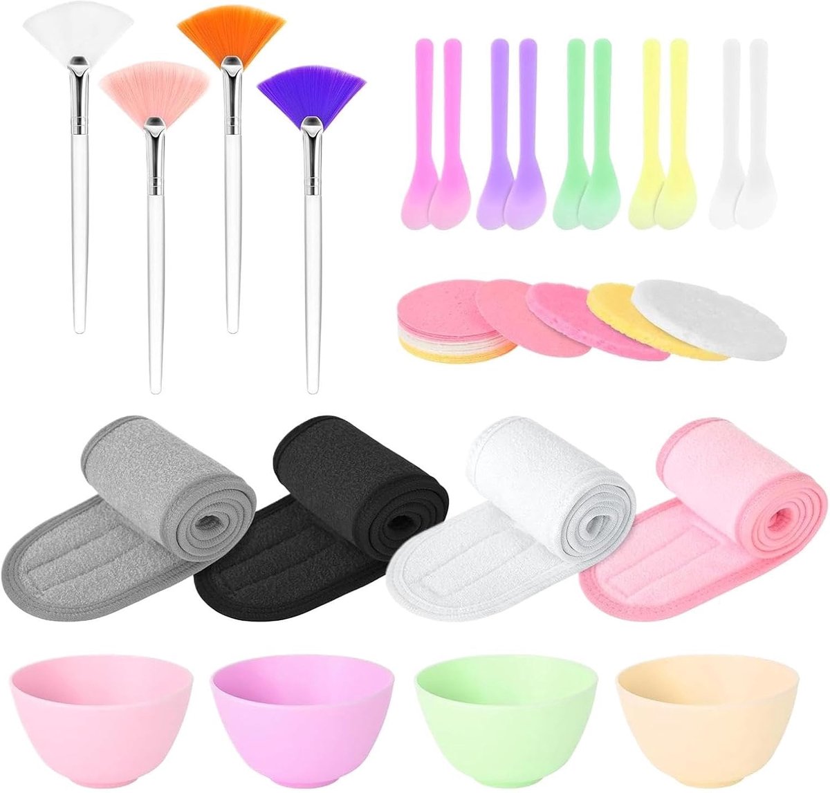 Thijox - Gezichtsmasker Mengkom Set 37 Stuks Herbruikbare Siliconen Gereedschapsset | Spatel, Borstel, Menggereedschap Voor Thuis, Salon, Yoga, Reis,