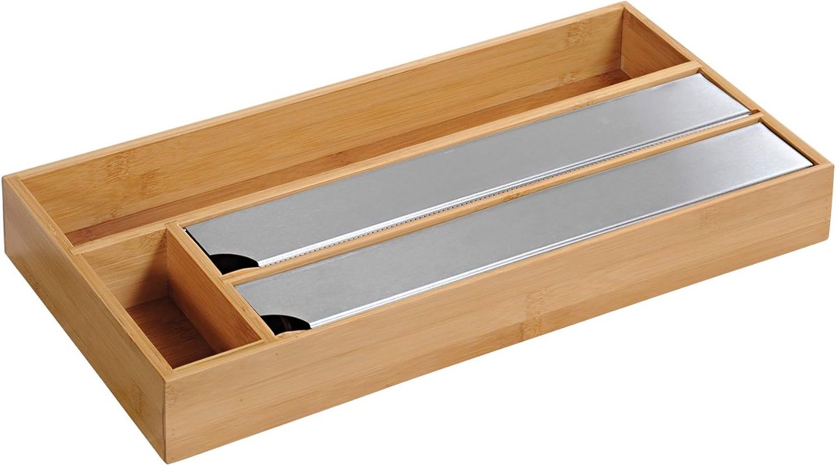 SnelShoppen - Foliedispenser voor de Lade, Bruin Bamboe, 42 x 19 x 5,4 cm, Voor Aluminium en Vershoudfolie, Keuken Organizer, Duurzaam en Ruimtebespar
