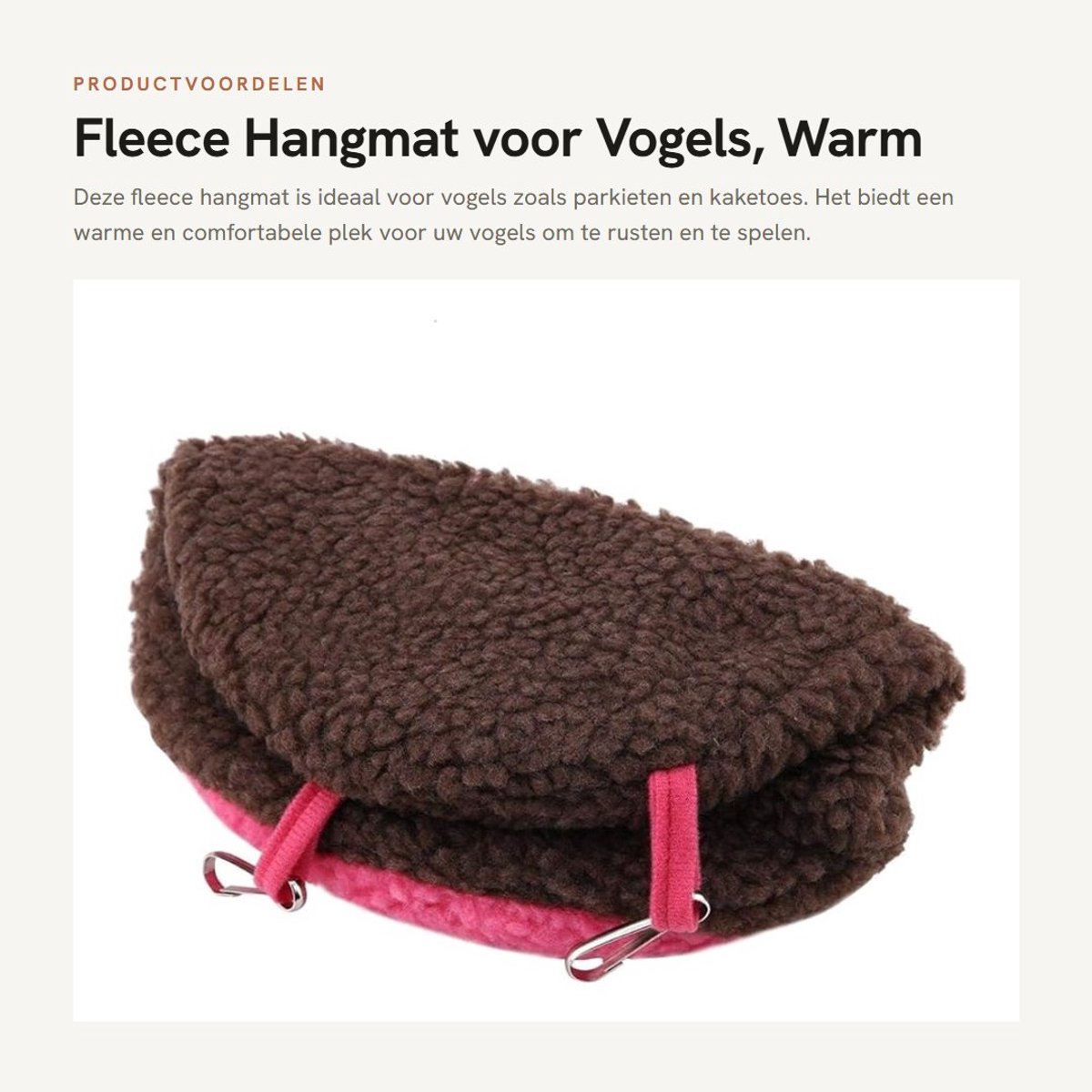 Inovra- Vogelhangmat Medium - Fleece Berberfleece - Warm Pluche - Vogelhuis - Geschikt voor Valkparkieten - Afmetingen 21x19x15 cm - Vogelnest