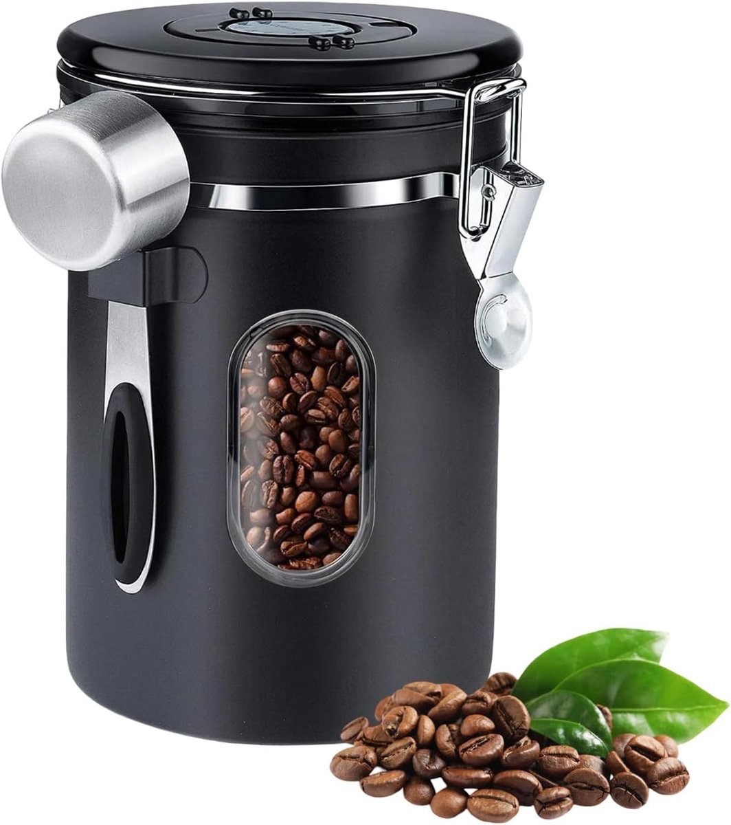 Stijlvolle en luchtdichte koffiecontainer van roestvrij staal met venster en datumdisplay, ideaal voor koffiebonen, thee en noten - 2.8L capaciteit