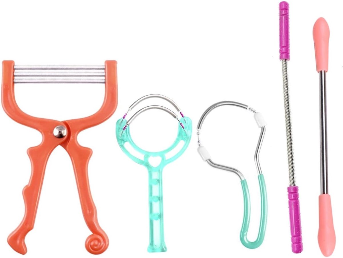 Thijox - 5X Gezichtshaar Remover Tool voor Vrouwen en Mannen, Lente Facial Epilator voor Bovenlip Haar en Wenkbrauwen, Handmatige Ontharingsset voor F