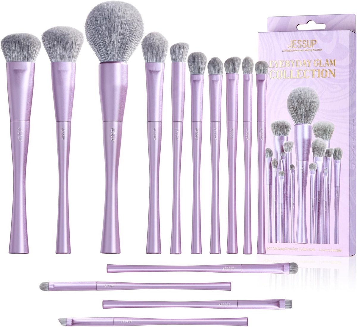 Thijox - Professionele Make-up Kwasten Set 14pcs - Vegan Synthetische Borstels voor Foundation, Oogschaduw, Concealer, Contour, Poeder, Blush en Eyeli