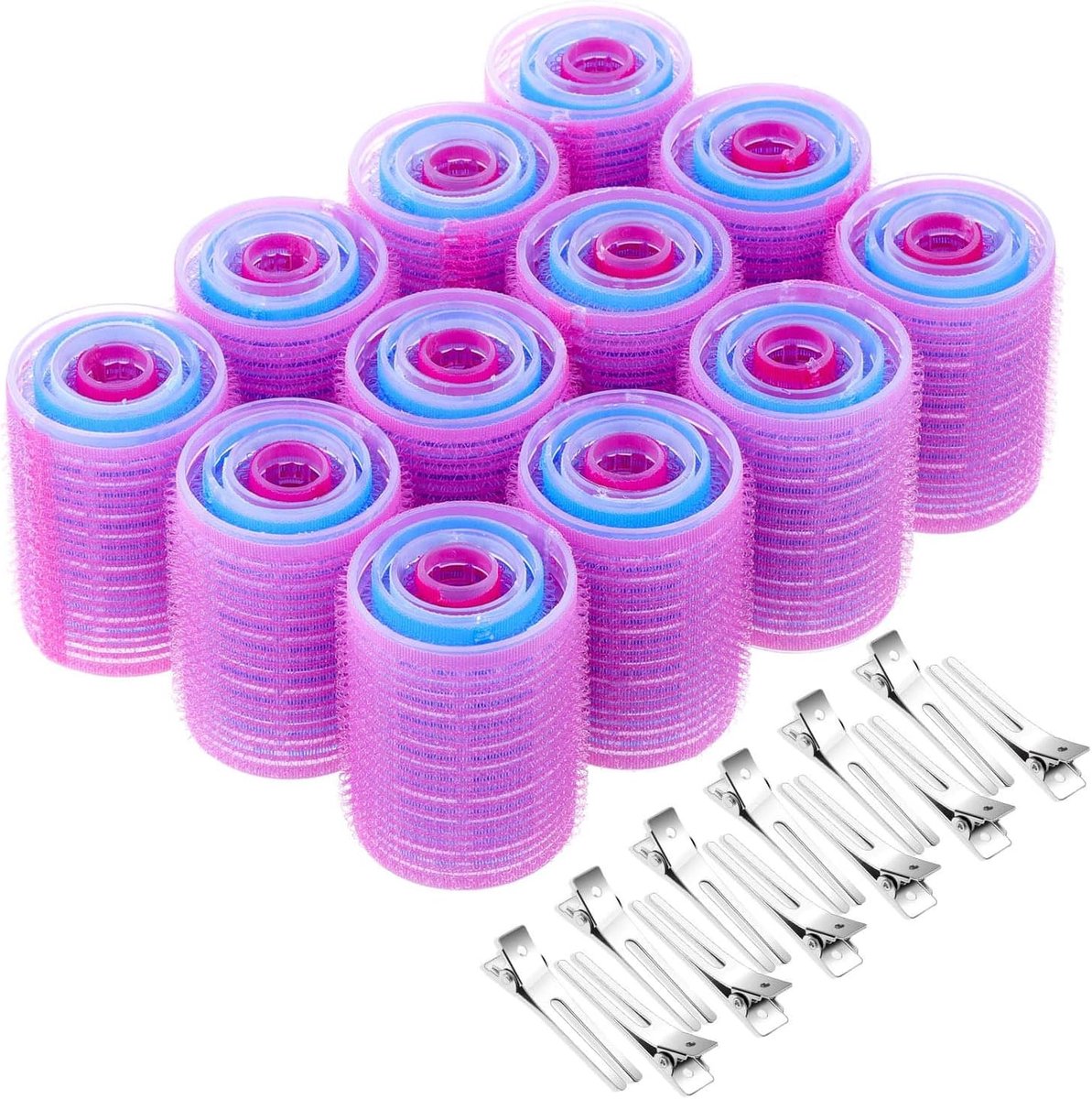 Thijox - Haarrollers Self Grip Set 60 Stuks - 48 Zelfgreeprollers in 4 Kleuren en 12 Dubbele Prong Clips - Ideaal voor Krullen, Volume en Lift - Voor