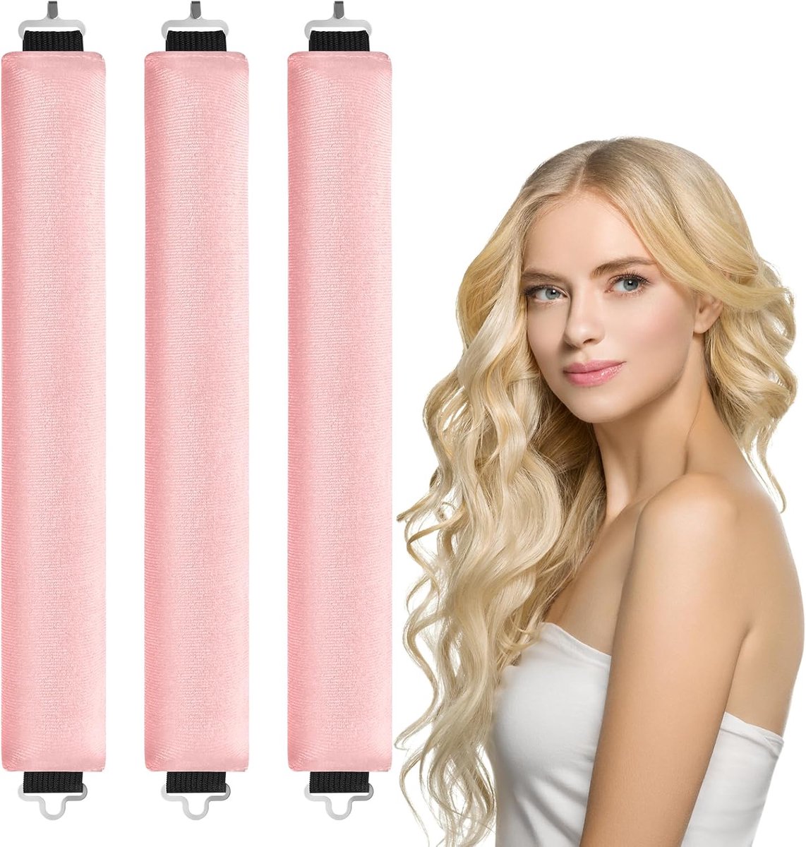 Thijox - LOPHE Heatless Hair Curler, Zachte Haarrollers voor Alle Haartypes, Roze Hoofdband met Haak, 3 Stuks voor Feest en Dagelijks Gebruik