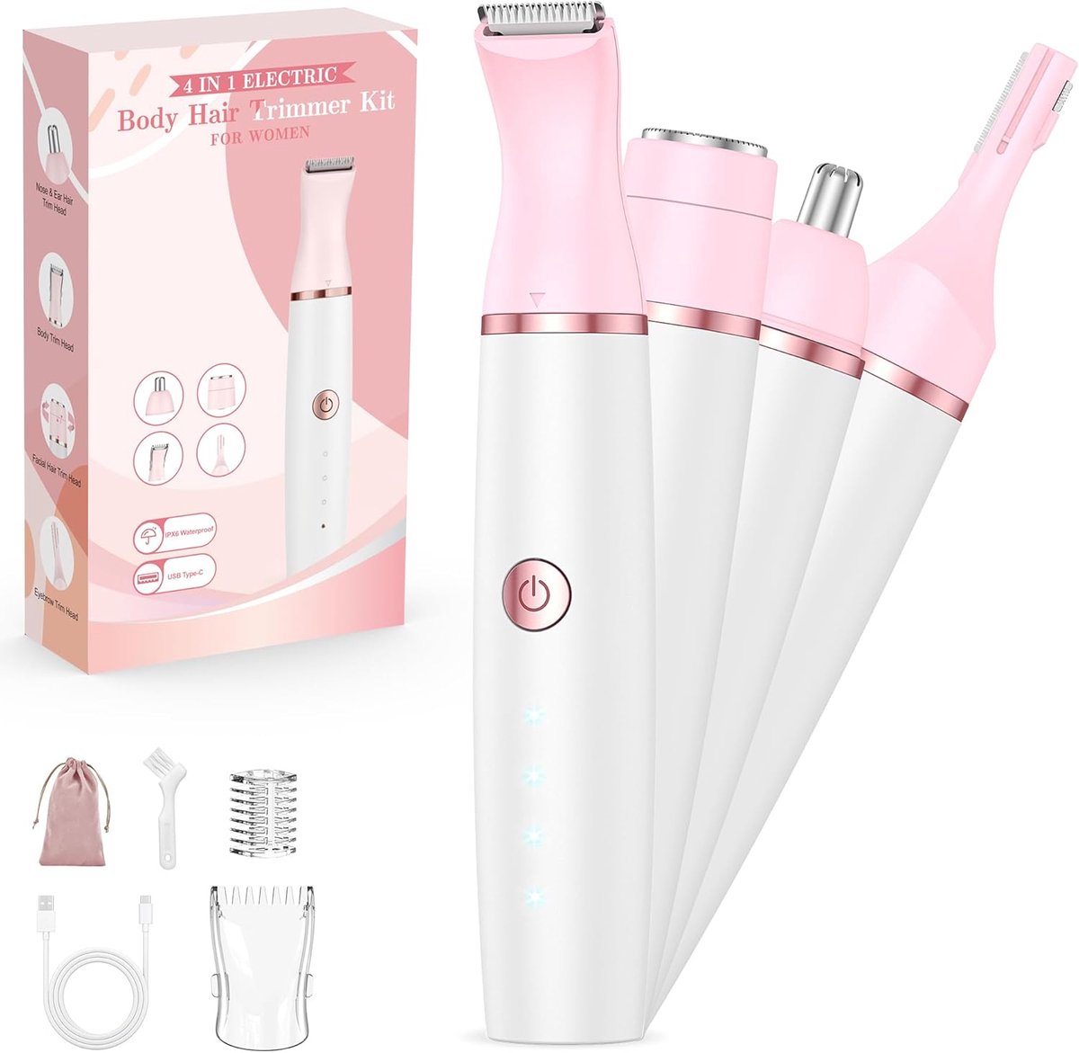 Gezichtshaarverwijderaar voor vrouwen 4-in-1 elektrisch scheerapparaat pijnloos lichaamsscheermes USB-draagbaar voor gezicht bikini benen oksels wenkbrauwen neus