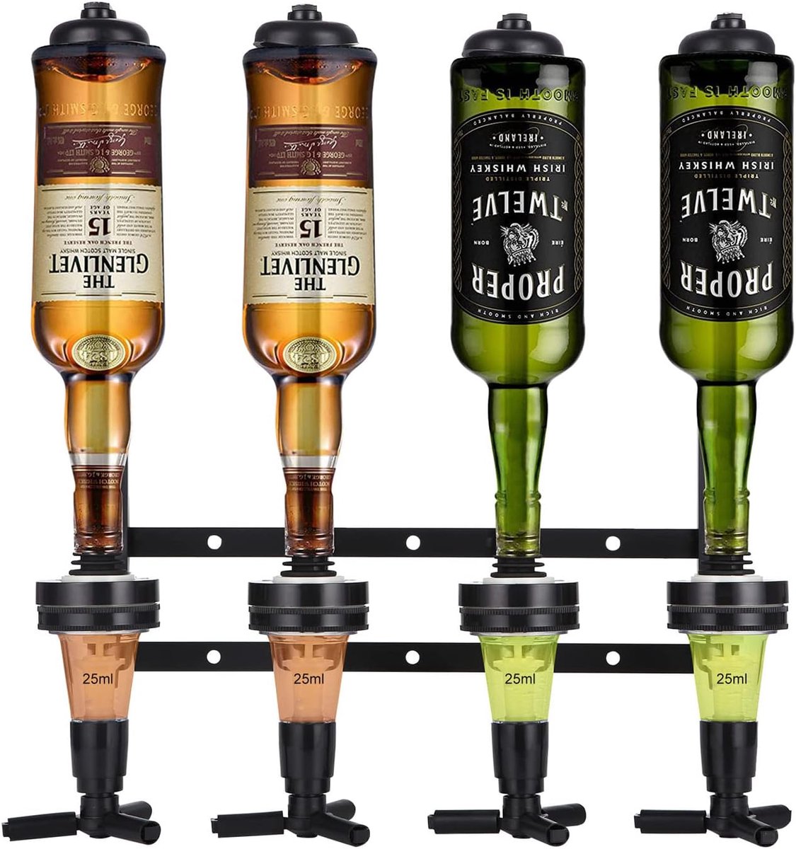 SnelShoppen - Bar Butler Bottle Holder en Dispenser voor 4 Flessen - Wandhouder voor Dranken, Bar Accessoires, Drankdispenser voor Thuis, Cocktail Bar