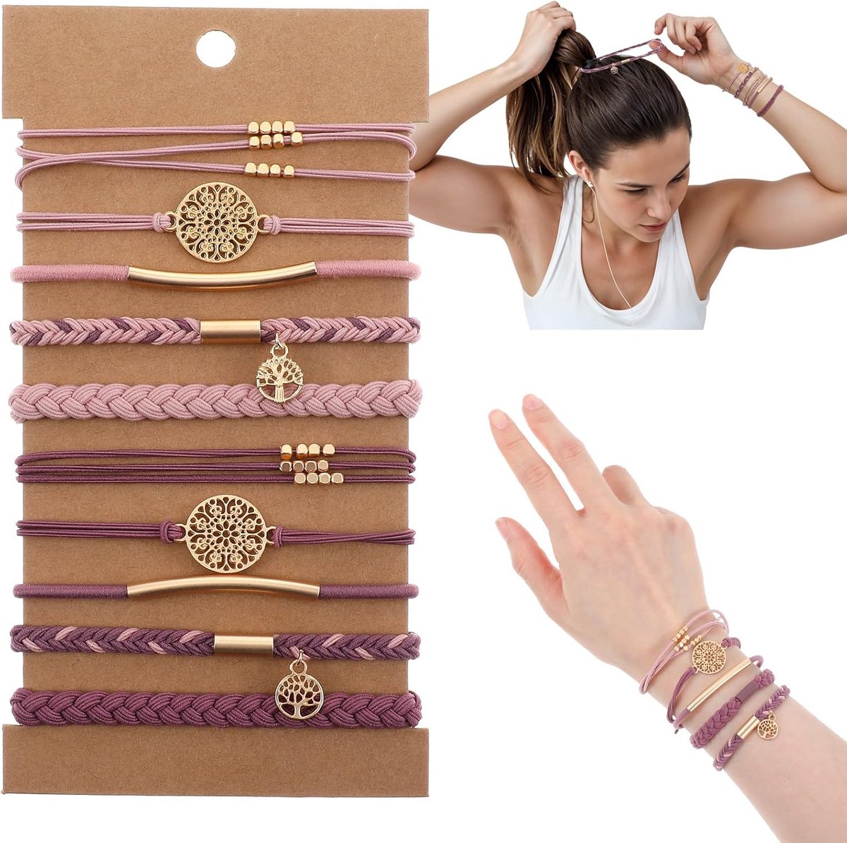 SnelShoppen - 10 Stuks Haarelastiekjes Dames - Elastische Gevlochten Vlechtelastiek Met Kralen - Boho Haaraccessoires Voor Meisjes - Ideaal Voor Lang