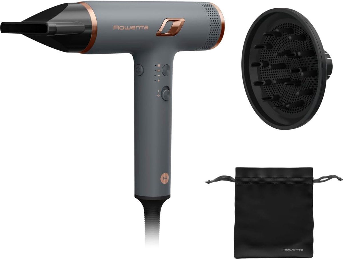 Thijox - Nano-haardroger 1700W met 3 snelheid-/temperatuurcombinaties, ultralicht design, luchtsnelheid tot 265 km/u, grijs/rosé goud voor perfect ges